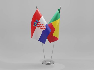 Benin - Hırvatistan İşbirliği Bayrakları, Beyaz Arkaplan - 3D Hazırlama