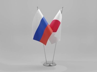 Japonya - Rusya İşbirliği Bayrakları, Beyaz Arkaplan - 3D Yapılandırma