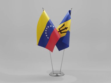 Barbados - Venezuela İşbirliği Bayrakları, Beyaz Arkaplan - 3D Render