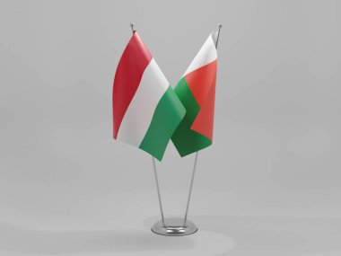 Madagaskar - Macaristan İşbirliği Bayrakları, Beyaz Arkaplan - 3D Render