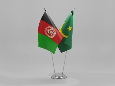 Moritanya - Afganistan İşbirliği Bayrakları, Beyaz Arkaplan - 3D Render