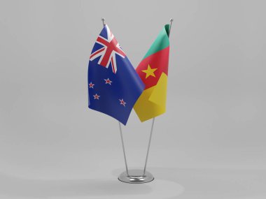 Kamerun - Yeni Zelanda İşbirliği Bayrakları, Beyaz Arkaplan - 3D Render