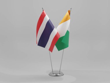 Cote D Ivoire - Tayland İşbirliği Bayrakları, Beyaz Arkaplan - 3D Yapılandırma