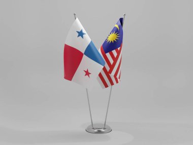 Malezya - Panama İşbirliği Bayrakları, Beyaz Arkaplan - 3D Render