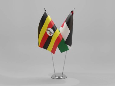 Filistin - Uganda İşbirliği Bayrakları, Beyaz Arkaplan - 3D Render