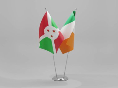 İrlanda - Burundi İşbirliği Bayrakları, Beyaz Arkaplan - 3D Render