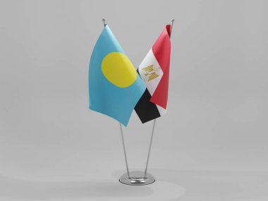 Mısır - Palau İşbirliği Bayrakları, Beyaz Arkaplan - 3D Render