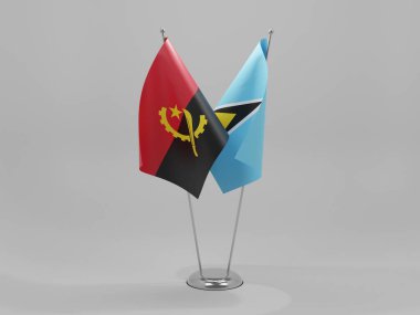 Saint Lucia - Angola İşbirliği Bayrakları, Beyaz Arkaplan - 3D Render