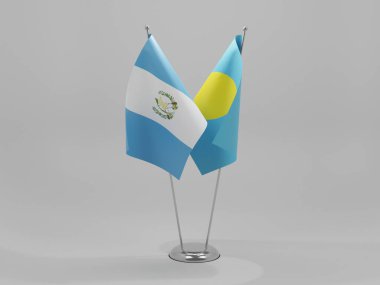 Palau - Guatemala İşbirliği Bayrakları, Beyaz Arkaplan - 3D Render