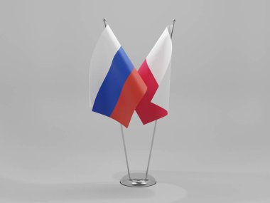 Polonya - Rusya İşbirliği Bayrakları, Beyaz Arkaplan - 3D Hazırlama