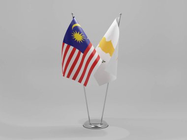 Kıbrıs - Malezya İşbirliği Bayrakları, Beyaz Arkaplan - 3D Hazırlama