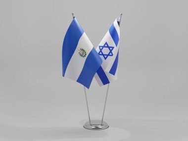 İsrail - El Salvador İşbirliği Bayrakları, Beyaz Arkaplan - 3D Render