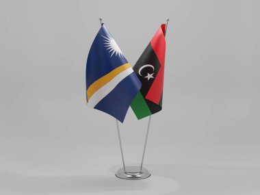 Libya - Marshall Adaları İşbirliği Bayrakları, Beyaz Arkaplan - 3D Render