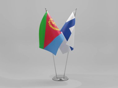 Finlandiya - Eritre İşbirliği Bayrakları, Beyaz Arkaplan - 3D Render