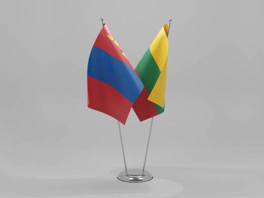 Litvanya - Moğolistan İşbirliği Bayrakları, Beyaz Arkaplan - 3D Render