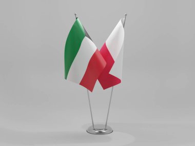 Polonya - Kuveyt İşbirliği Bayrakları, Beyaz Arkaplan - 3D Yapılandırma