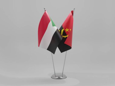 Angola - Sudan İşbirliği Bayrakları, Beyaz Arkaplan - 3D Render