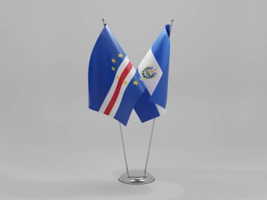 El Salvador - Cape Verde İşbirliği Bayrakları, Beyaz Arkaplan - 3D Render