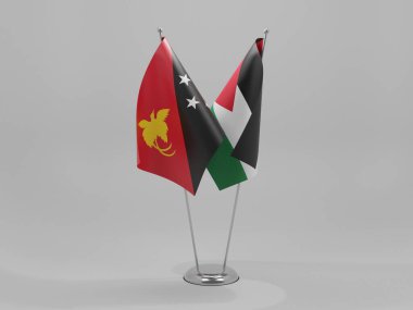 Ürdün - Papua Yeni Gine İşbirliği Bayrakları, Beyaz Arkaplan - 3D Render