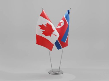 Kuzey Kore - Kanada İşbirliği Bayrakları, Beyaz Arkaplan - 3D Render