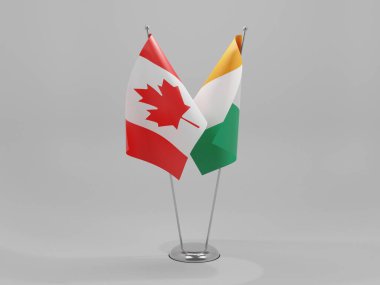 Cote D Ivoire - Kanada İşbirliği Bayrakları, Beyaz Arkaplan - 3D Render