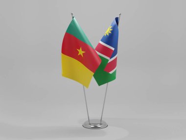 Namibya - Kamerun İşbirliği Bayrakları, Beyaz Arkaplan - 3D Render