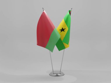 Sao Tome ve Principe - Belarus İşbirliği Bayrakları, Beyaz Arkaplan - 3D Render