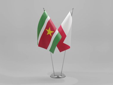 Polonya - Surinam İşbirliği Bayrakları, Beyaz Arkaplan - 3D Render