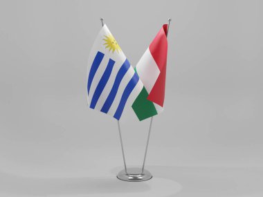 Macaristan - Uruguay İşbirliği Bayrakları, Beyaz Arkaplan - 3D Render