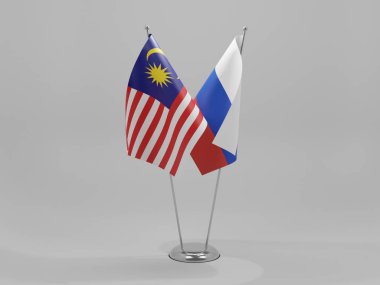Rusya - Malezya İşbirliği Bayrakları, Beyaz Arkaplan - 3D Render
