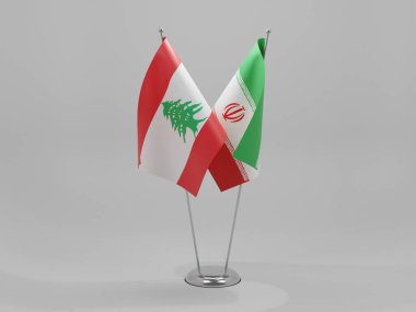 İran - Lübnan İşbirliği Bayrakları, Beyaz Arkaplan - 3D Render
