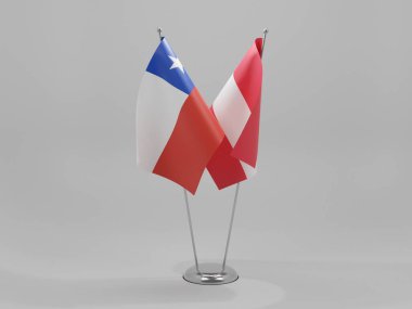 Avusturya - Şili İşbirliği Bayrakları, Beyaz Arkaplan - 3D Hazırlama