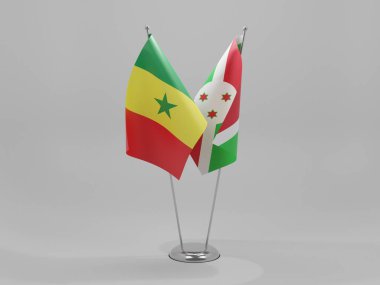 Burundi - Senegal İşbirliği Bayrakları, Beyaz Arkaplan - 3D Render