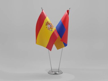 Ermenistan - İspanya İşbirliği Bayrakları, Beyaz Arkaplan - 3D Render