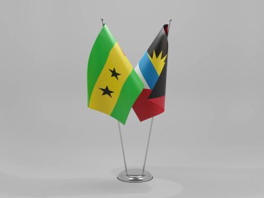 Antigua ve Barbuda - Sao Tome ve Principe İşbirliği Bayrakları, Beyaz Arkaplan - 3D Render