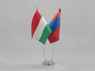 Moğolistan - Macaristan İşbirliği Bayrakları, Beyaz Arkaplan - 3D Render