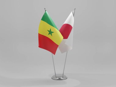Japonya - Senegal İşbirliği Bayrakları, Beyaz Arkaplan - 3D Render