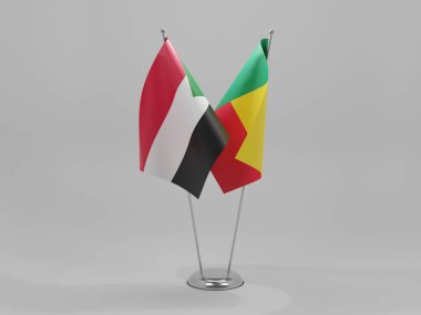 Benin - Sudan İşbirliği Bayrakları, Beyaz Arkaplan - 3D Render