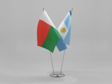 Arjantin - Madagaskar İşbirliği Bayrakları, Beyaz Arkaplan - 3D Render