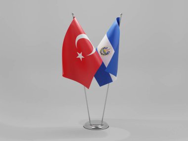 El Salvador - Türkiye İşbirliği Bayrakları, Beyaz Arkaplan - 3D Render