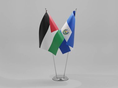 El Salvador - Ürdün İşbirliği Bayrakları, Beyaz Arkaplan - 3D Render
