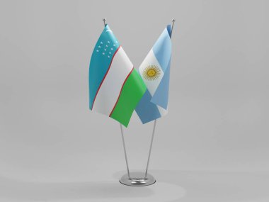 Arjantin - Özbekistan İşbirliği Bayrakları, Beyaz Arkaplan - 3D Render