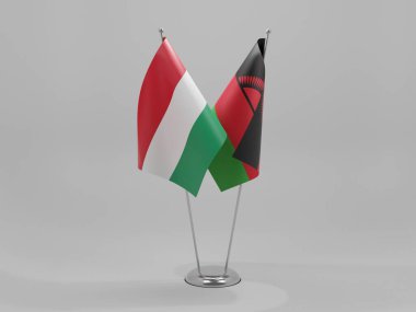 Malawi - Macaristan İşbirliği Bayrakları, Beyaz Arkaplan - 3D Render