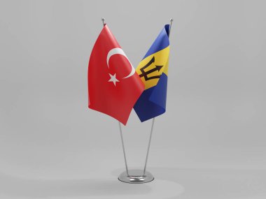 Barbados - Türkiye İşbirliği Bayrakları, Beyaz Arkaplan - 3D Hazırlama
