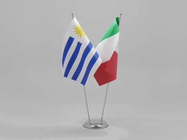 İtalya - Uruguay İşbirliği Bayrakları, Beyaz Arkaplan - 3D Render