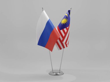 Malezya - Rusya İşbirliği Bayrakları, Beyaz Arkaplan - 3D Render