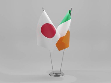 İrlanda - Japonya İşbirliği Bayrakları, Beyaz Arkaplan - 3D Yapılandırma