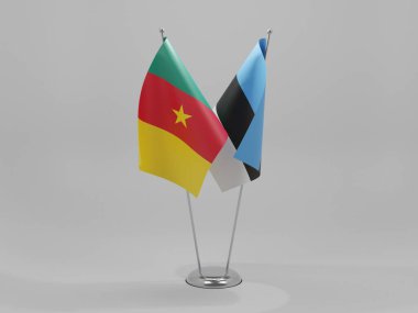 Estonya - Kamerun İşbirliği Bayrakları, Beyaz Arkaplan - 3D Render