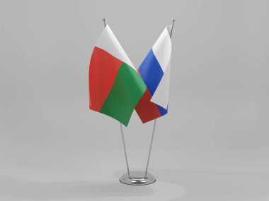 Rusya - Madagaskar İşbirliği Bayrakları, Beyaz Arkaplan - 3D Render