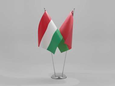 Belarus - Macaristan İşbirliği Bayrakları, Beyaz Arkaplan - 3D Render